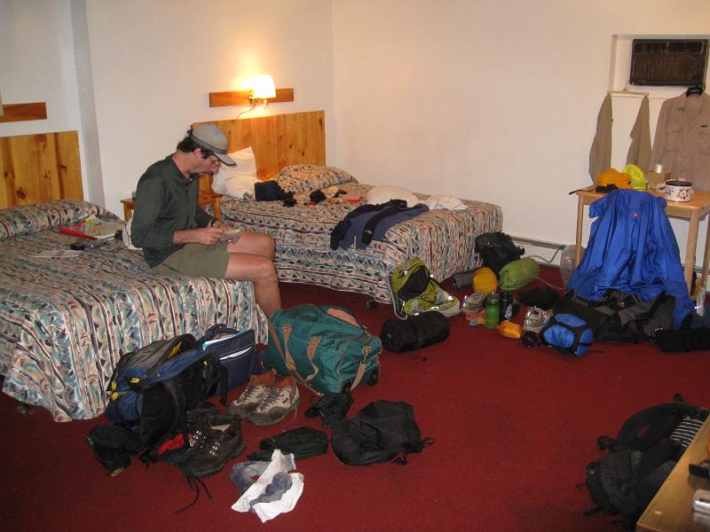 IMG_7056.jpg - Our motel room in Gorham, New Hampshire.  Getting ready to climb Mt Washington.