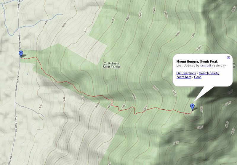 GoogleRouteHunger.jpg - Google map route up Mt Hunger -  Photo by Rickey Shortt