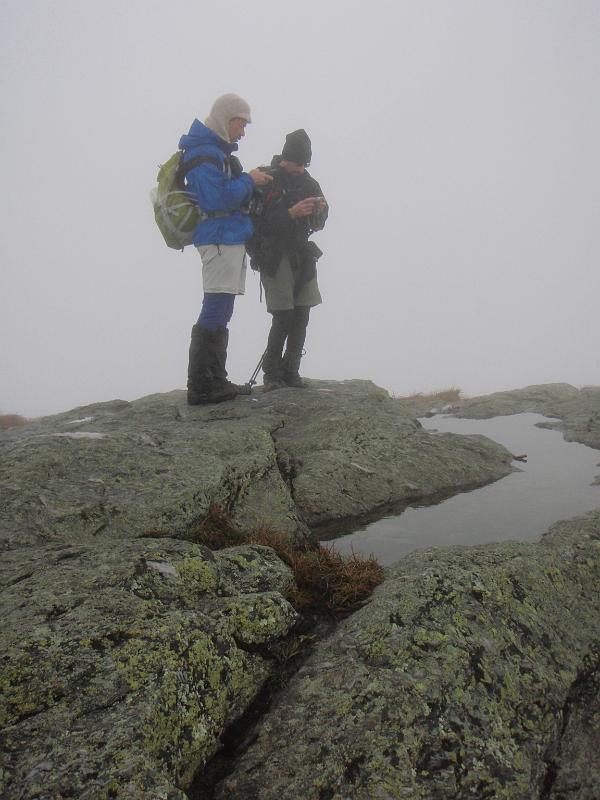 PA080190.JPG - Rickey and I getting waypoints on our GPSs for the top of Mt Mansfield.  Photo by Tommy Bell.