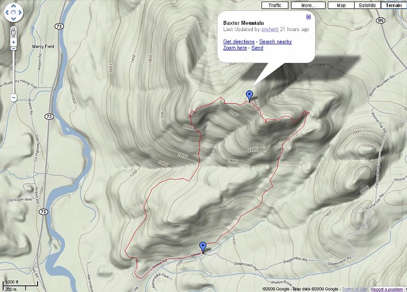 GoogleRouteBaxter.jpg - Google map route of Baxter Mountain - Photo by Rickey Shortt
