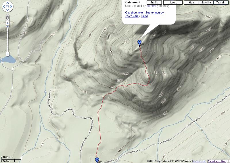 GoogleRouteCatamount.jpg - Google map route of Catamount hike - Photo by Rickey Shortt