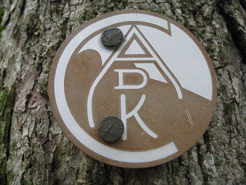 IMG_7343.jpg - On Baxter Mountain now - the trail is marked by these unique Adirondack trail club markers.